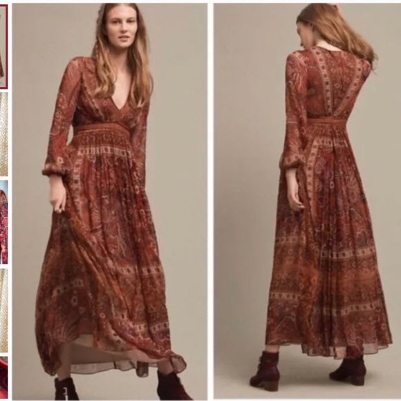 NWOT Anthropologie Ranna Gill Ceret Red Long Sleeve Boho Chic Maxi Dress 2 - Picture 1 of 6